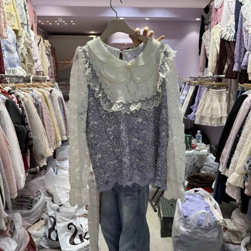 MS東大門㊣實拍女裝新品職業推薦25秋冬人氣休閑襯衫蕾絲衫MS襯衫/蕾絲衫