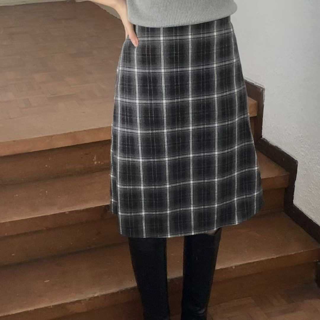BREEZE-OT韓國代購㊣女士新款休閑25秋冬半身裙中短裙格紋BREEZE-OT半身裙/中短裙