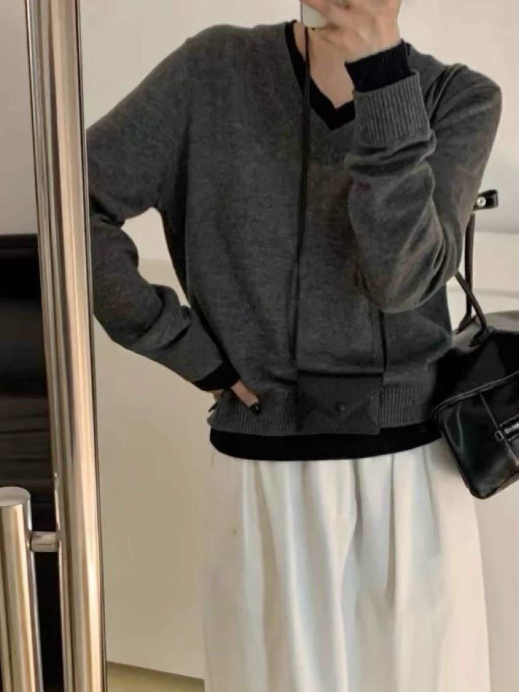 시선집중-T東大門㊣實拍女士新品人氣熱賣職業真品休閑針織衫시선집중-T針織衫