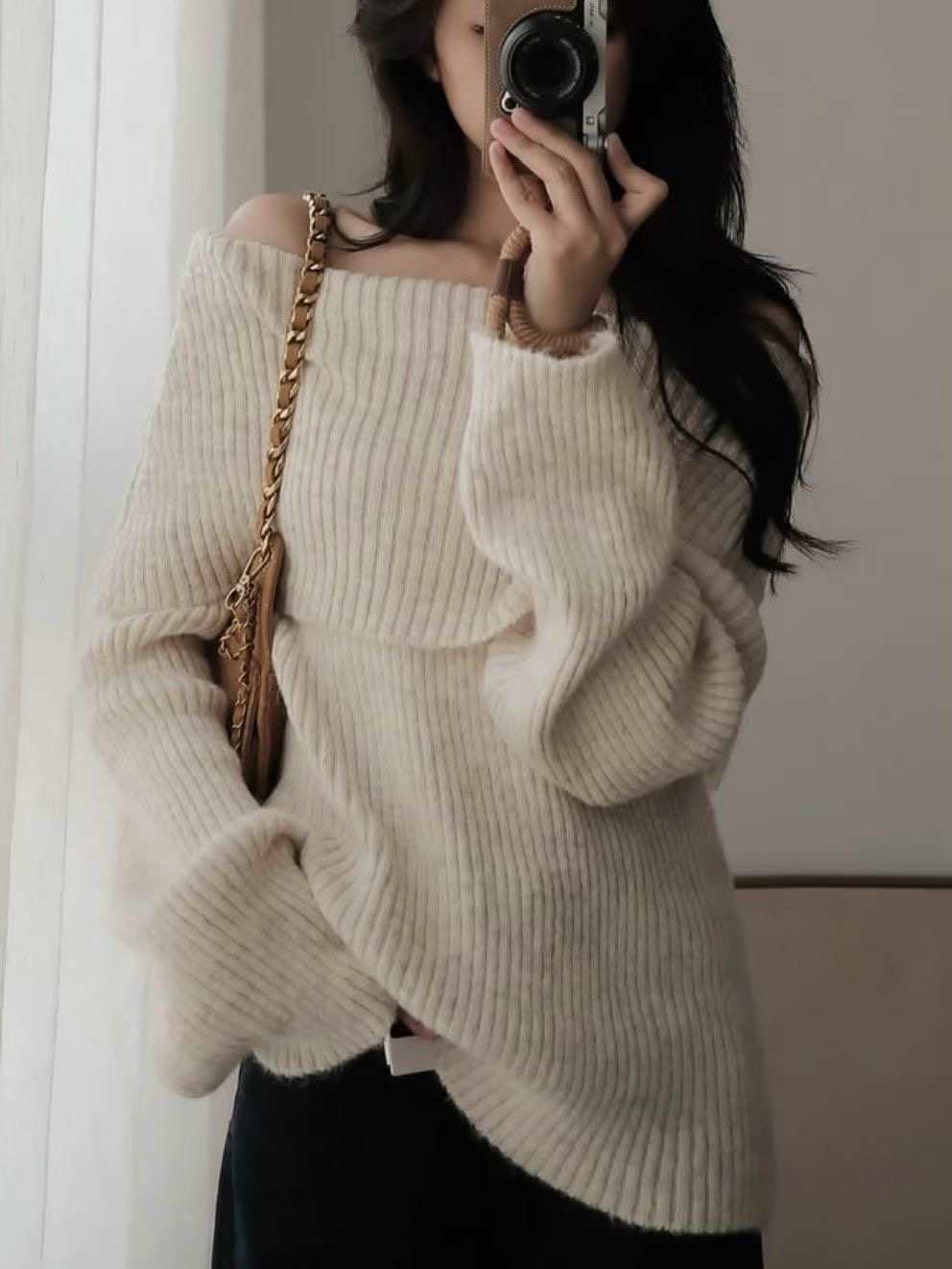 시선집중-T韓國代購㊣女裝新款真品休閑職業25秋冬時尚針織衫시선집중-T針織衫