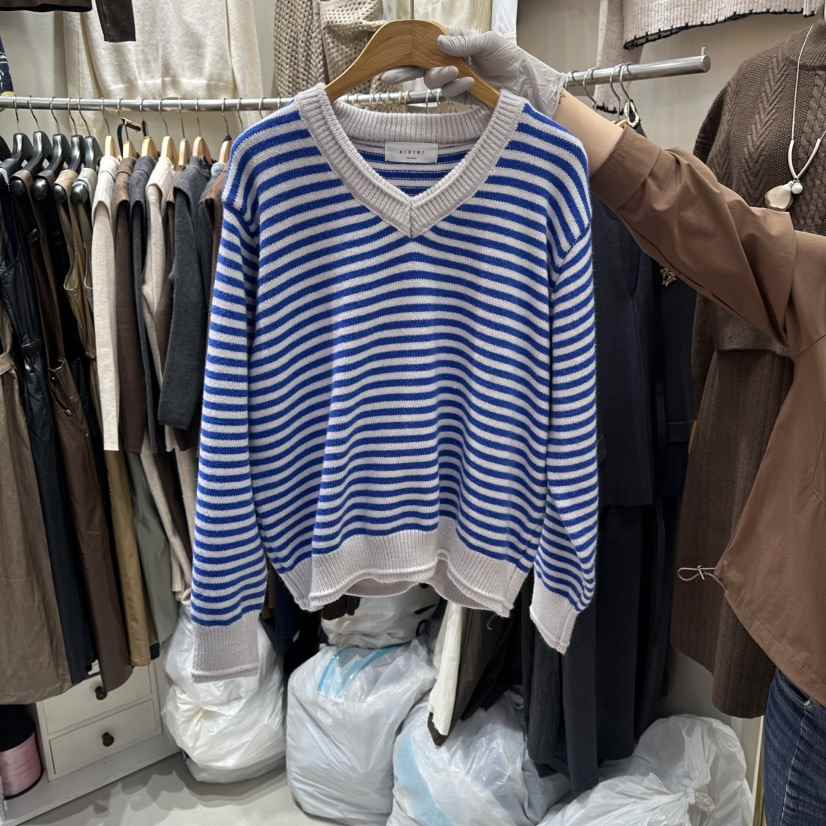 BIKINI東大門㊣直郵女裝新款休閑時尚熱賣職業25秋冬針織衫條紋BIKINI針織衫