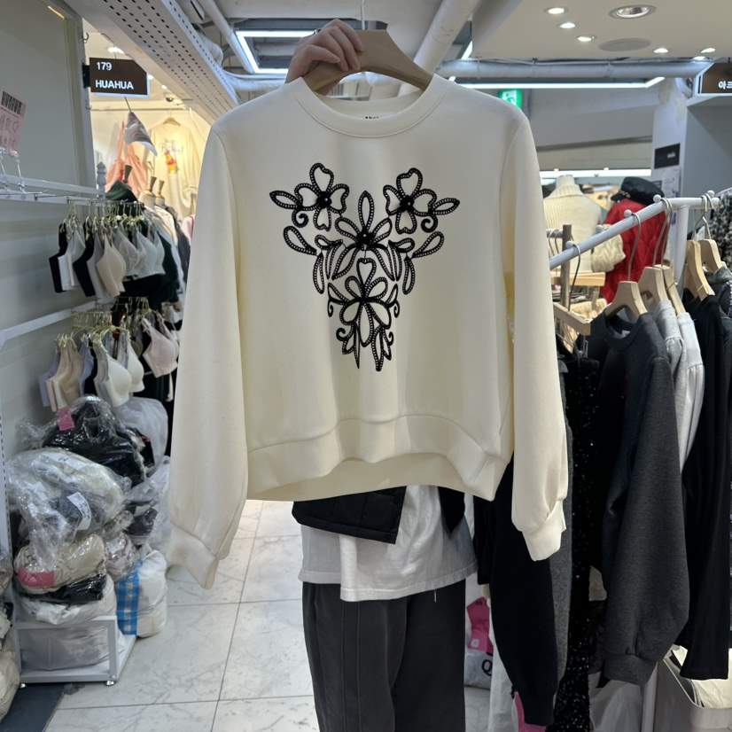 AKRA BY ART韓國代購㊣女士新品25秋冬休閑時尚衛衣刺繡花朵AKRA BY ART衛衣