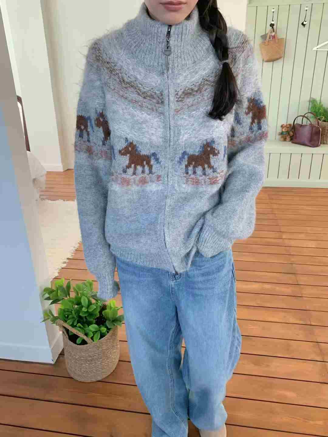 AGATHE東大門㊣直郵女士新品推薦25秋冬職業人氣時尚毛衣拉鏈AGATHE毛衣