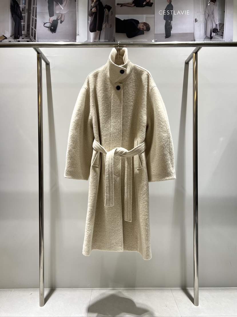 CESTLAVIE東大門㊣實拍女士新品休閑25秋冬中長款大衣含腰帶羊駝CESTLAVIE中長款大衣