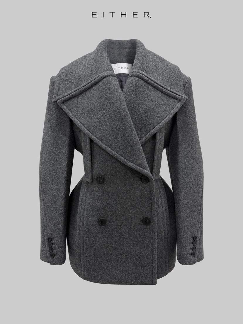 EITHER東大門㊣實拍女裝新款真品熱賣時尚推薦休閑短款大衣EITHER短款大衣