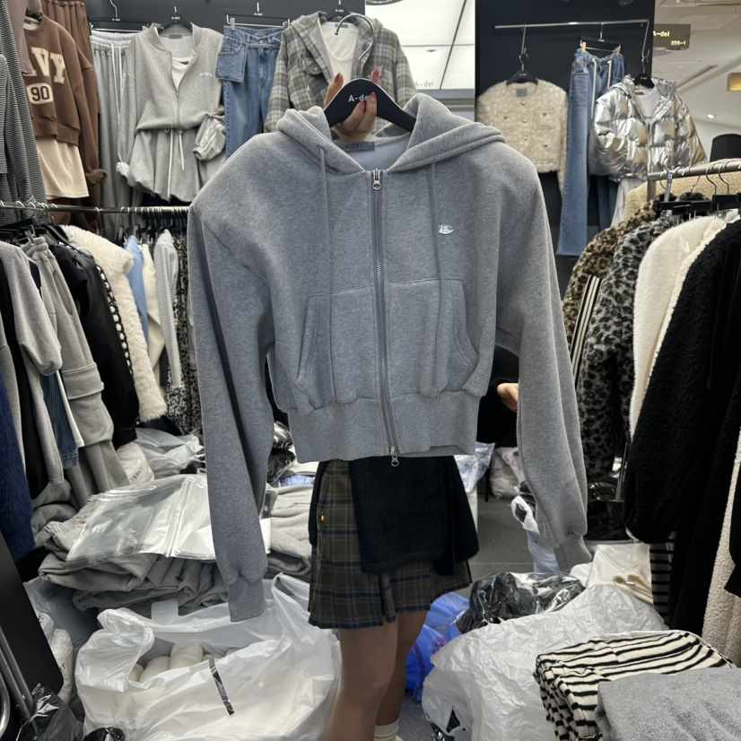 A-DEL韓國代購㊣女士新品25秋冬休閑真品衛衣連帽拉鏈衫加絨A-DEL衛衣