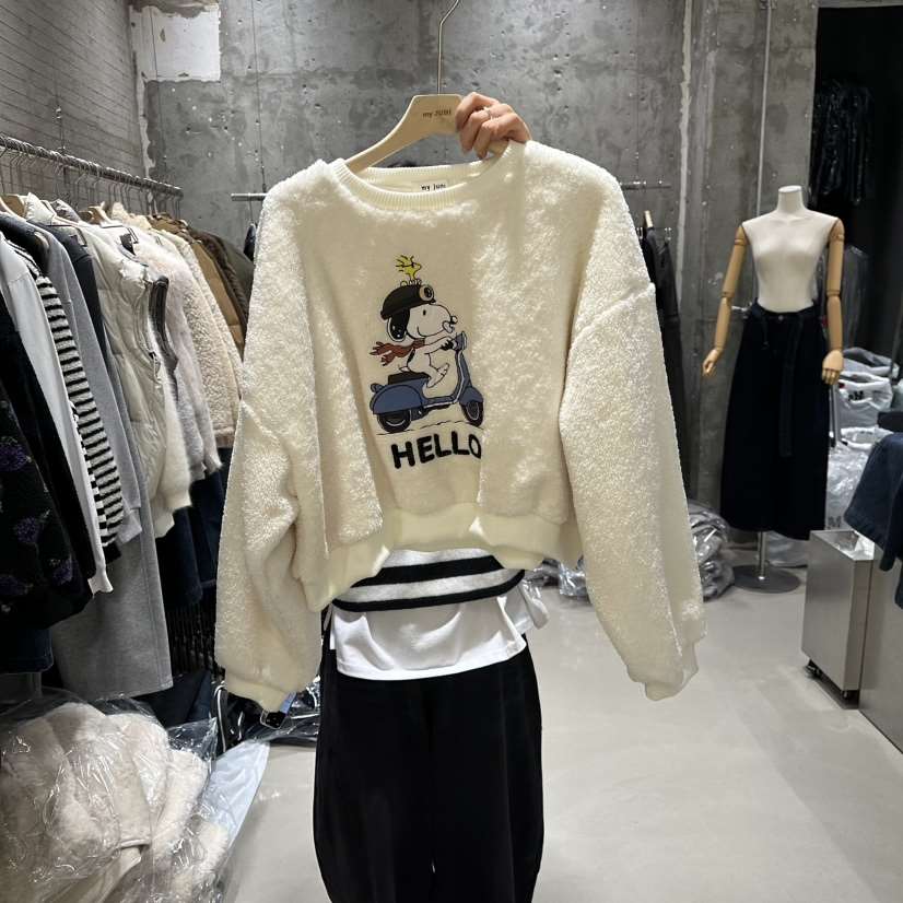 JUNI東大門㊣代購女士新品職業人氣真品休閑衛衣史努比加絨my juni衛衣