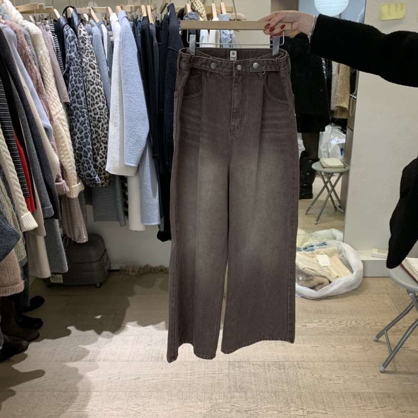 W AND J韓國代購㊣女士新款職業推薦休閑真品25秋冬牛仔褲紐扣W AND J牛仔褲