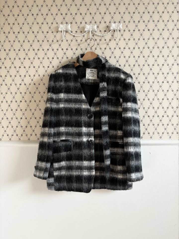 mars東大門㊣代購女裝新款時尚職業人氣夾克含脖帶毛絨格紋mars夾克