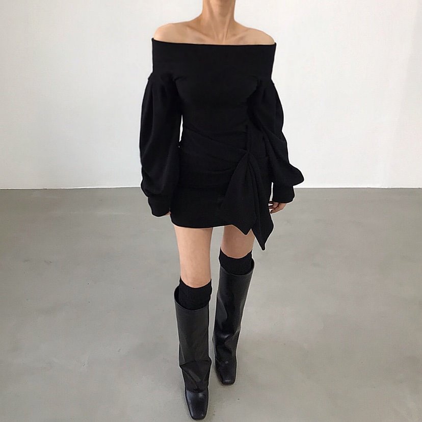 2TWO MOON東大門㊣代購女士新品時尚25秋冬熱賣連衣裙露肩2TWO MOON連衣裙