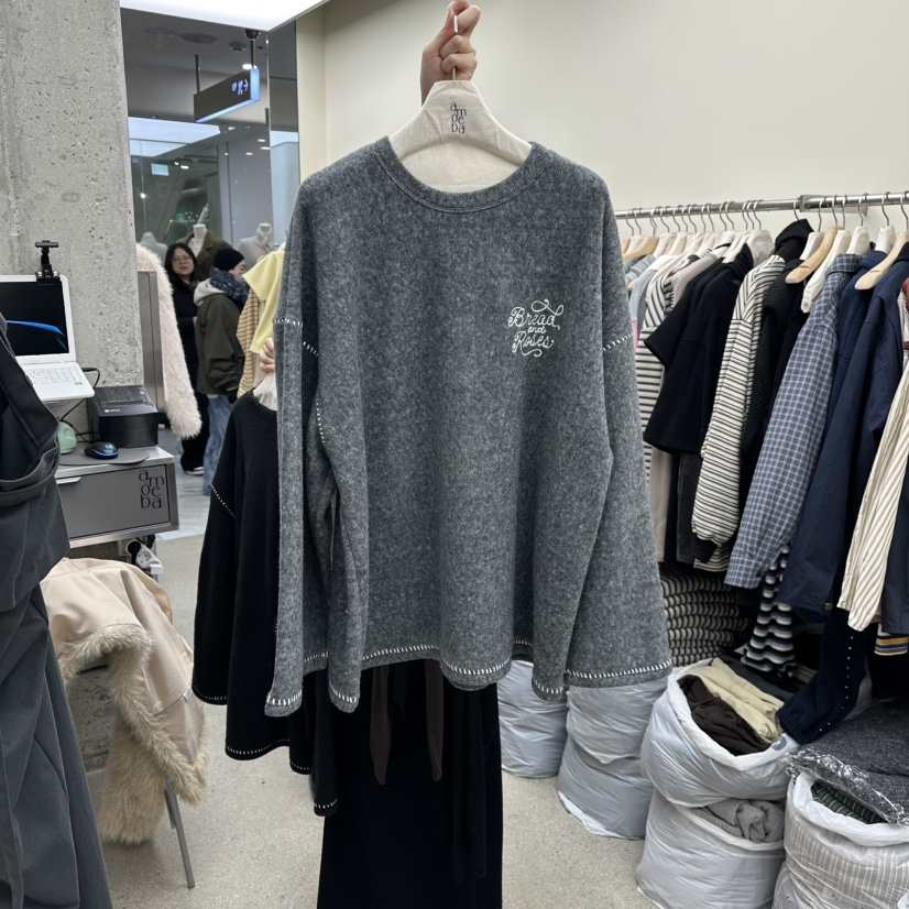 AMOEBA東大門㊣直郵女裝新品熱賣時尚25秋冬真品長袖T恤刺繡AMOEBA長袖T恤