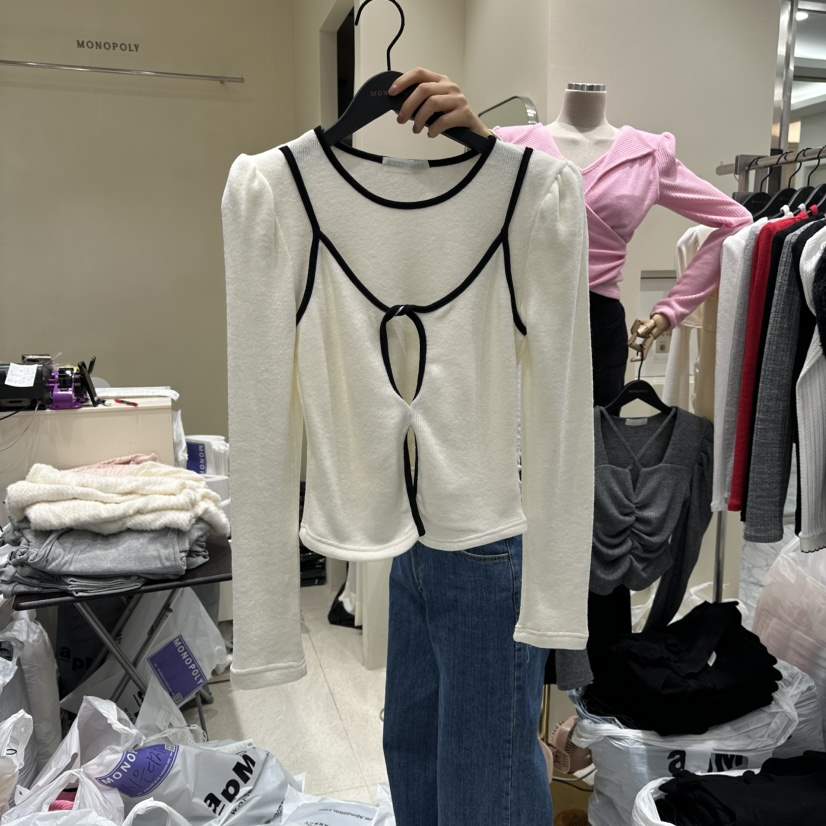 MONOPOLY韓國代購㊣女裝新款25秋冬時尚休閑推薦長袖T恤假兩件MONO_POLY長袖T恤