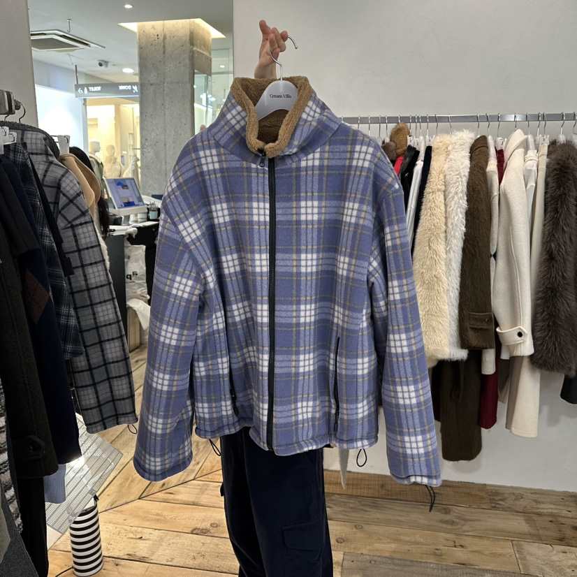 CREAM VILLA韓國代購㊣女士新款休閑夾克兩面穿格子雙面CREAMVILLA夾克