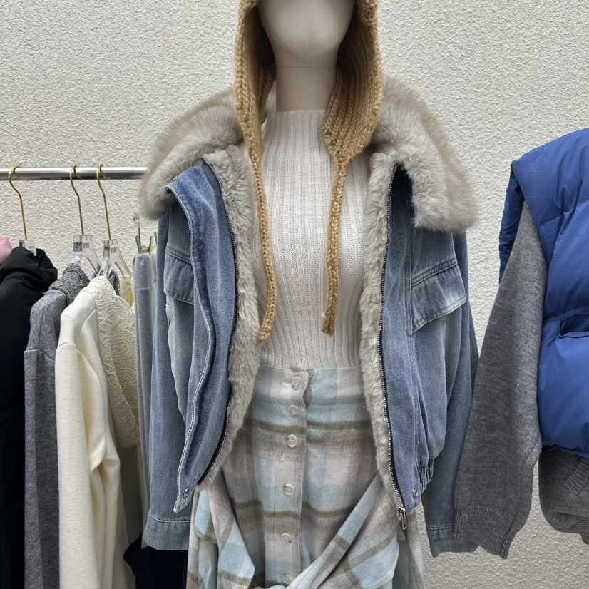 DRAWING韓國代購㊣女裝新款時尚推薦人氣熱賣職業25秋冬夾克皮草DRAWING夾克