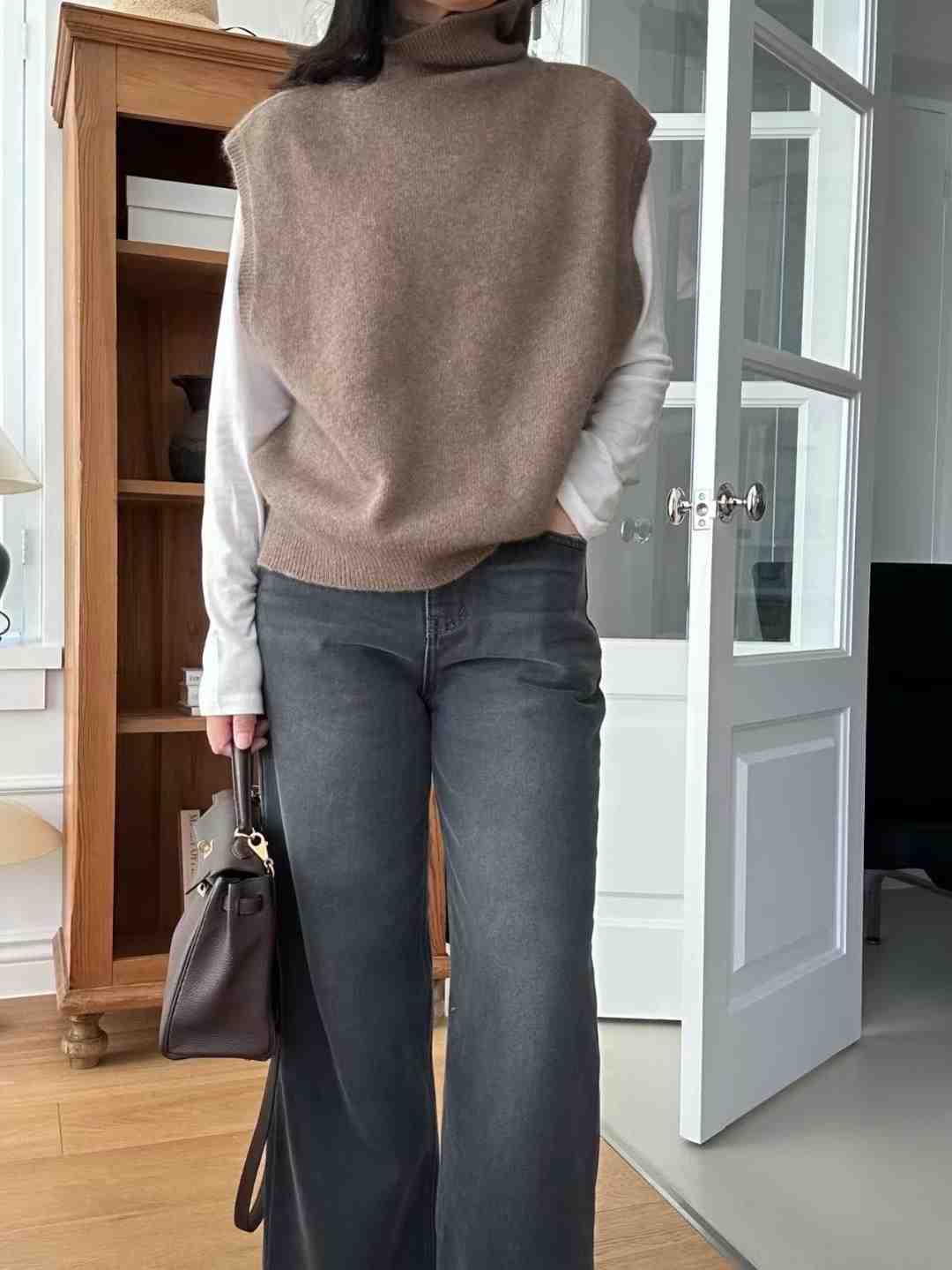 KIND-카인드-OT韓國代購㊣女士新款職業吊帶背心羊絨高領紐扣KIND-ot吊帶/背心