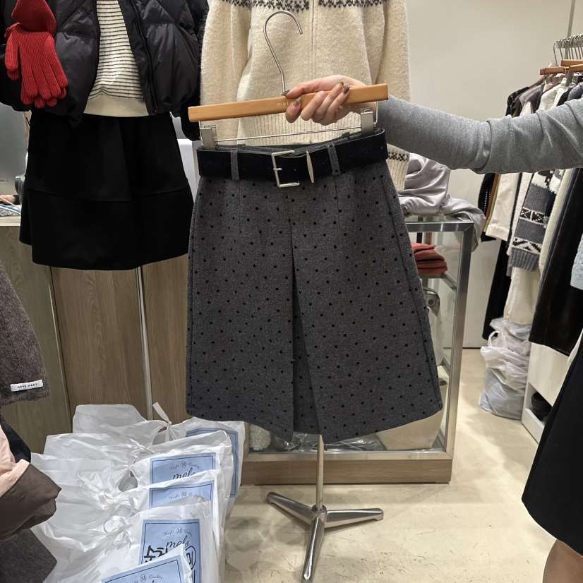 MELO韓國直郵㊣女士新款職業25秋冬半身裙中短裙含腰帶開衩MELO半身裙/中短裙