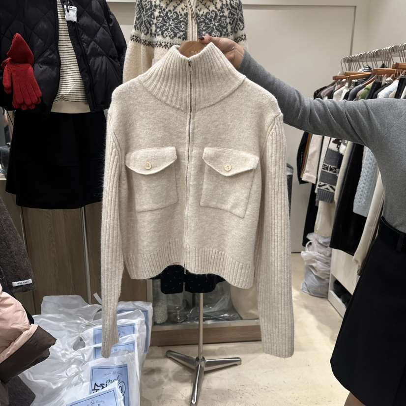 MELO東大門㊣代購女裝新品25秋冬休閑真品熱賣針織衫口袋開衫MELO針織衫