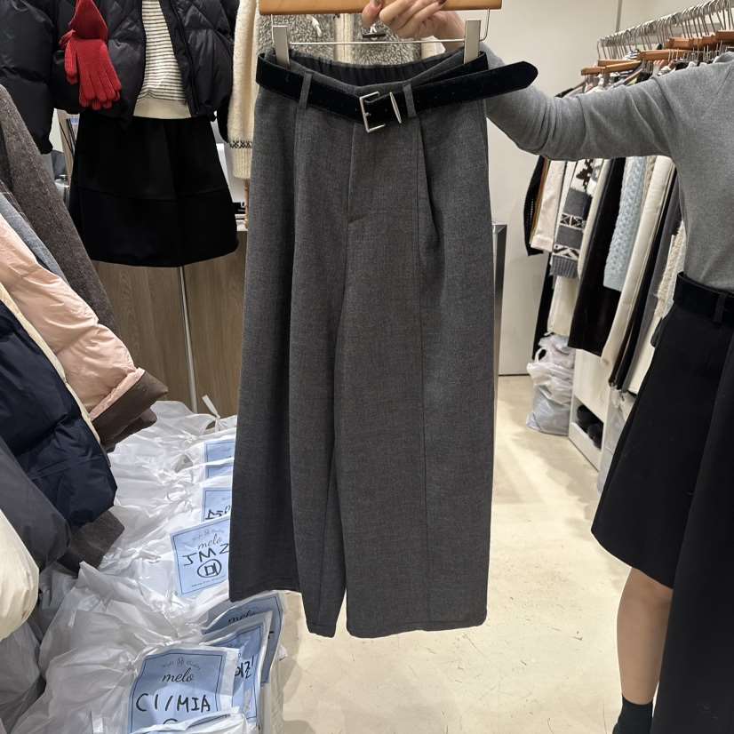 MELO東大門㊣實拍女裝新款真品推薦休閑褲含腰帶加絨羊毛系帶MELO休閑褲