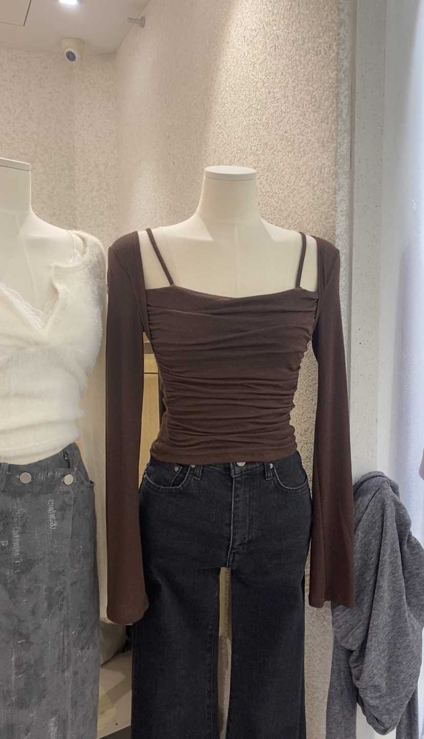 N BROWN東大門㊣實拍女士新款真品25秋冬休閑時尚熱賣T恤褶皺N BROWNT恤