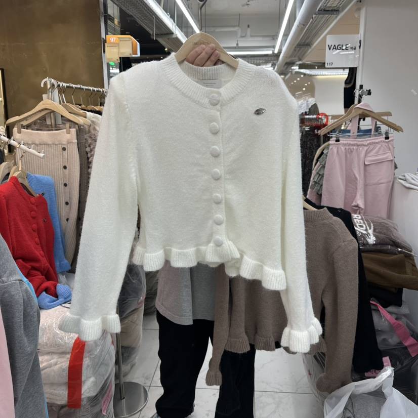 SAGE BRUSH東大門㊣直郵女士新款真品推薦針織衫荷葉邊開衫SAGE BRUSH針織衫