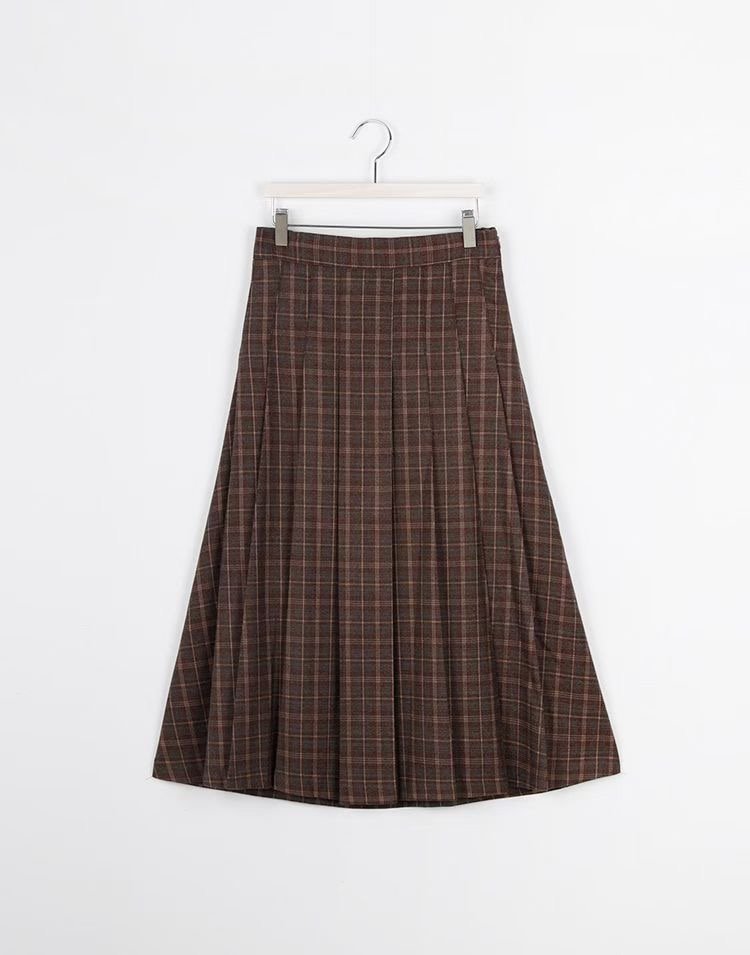 ALLU東大門㊣代購女士新款人氣休閑真品時尚25秋冬長裙格紋褶裥ALLU長裙