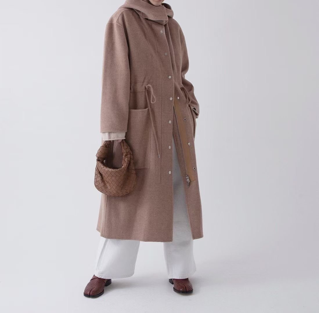 NOMAD韓國直郵㊣女裝新款推薦人氣時尚25秋冬中長款大衣手工連帽NOMAD中長款大衣