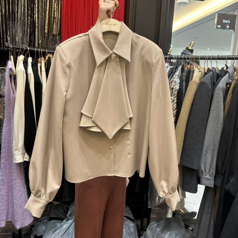 HERISH-HAUTE韓國代購㊣女裝新品人氣襯衫蕾絲衫含領帶荷葉邊HERISH-HAUTE襯衫/蕾絲衫