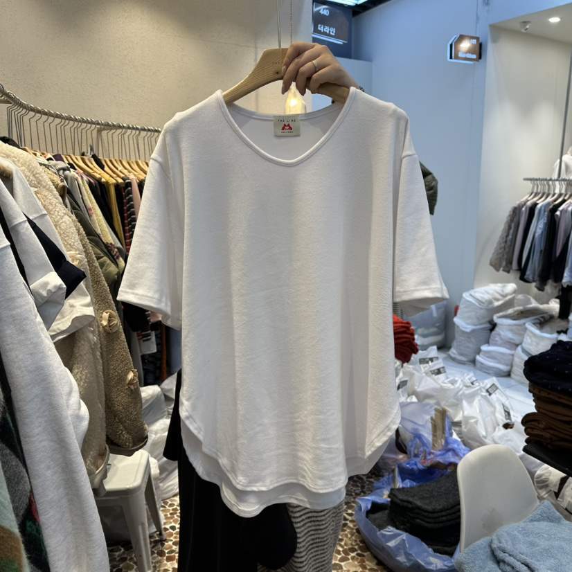 THE LINE-Q東大門㊣直郵女士新款職業休閑熱賣25秋冬T恤抓絨THE LINE-QT恤