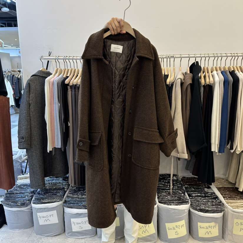 FUNNY POWDER東大門㊣實拍女士新款休閑職業中長款大衣人字紋THE FUNNY中長款大衣