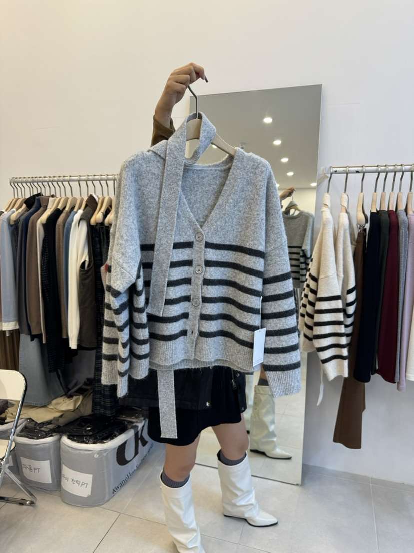 FUNNY POWDER韓國直郵㊣女裝新品推薦人氣針織衫含圍巾開衫THE FUNNY針織衫