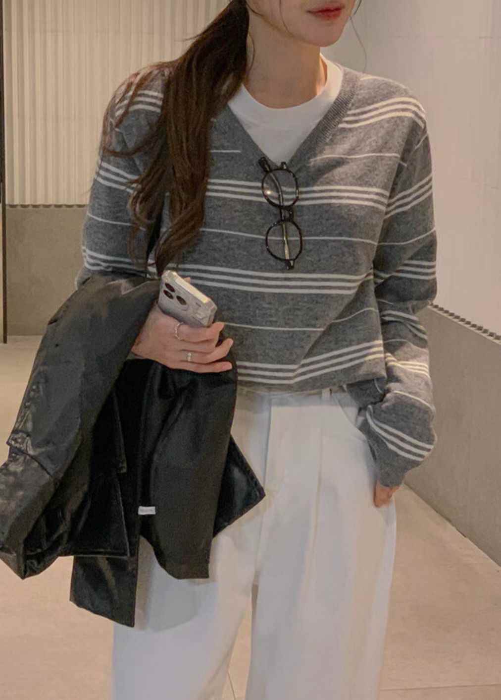 ALL OVER東大門㊣直郵女士新品人氣推薦熱賣職業針織衫條紋ALL OVER針織衫