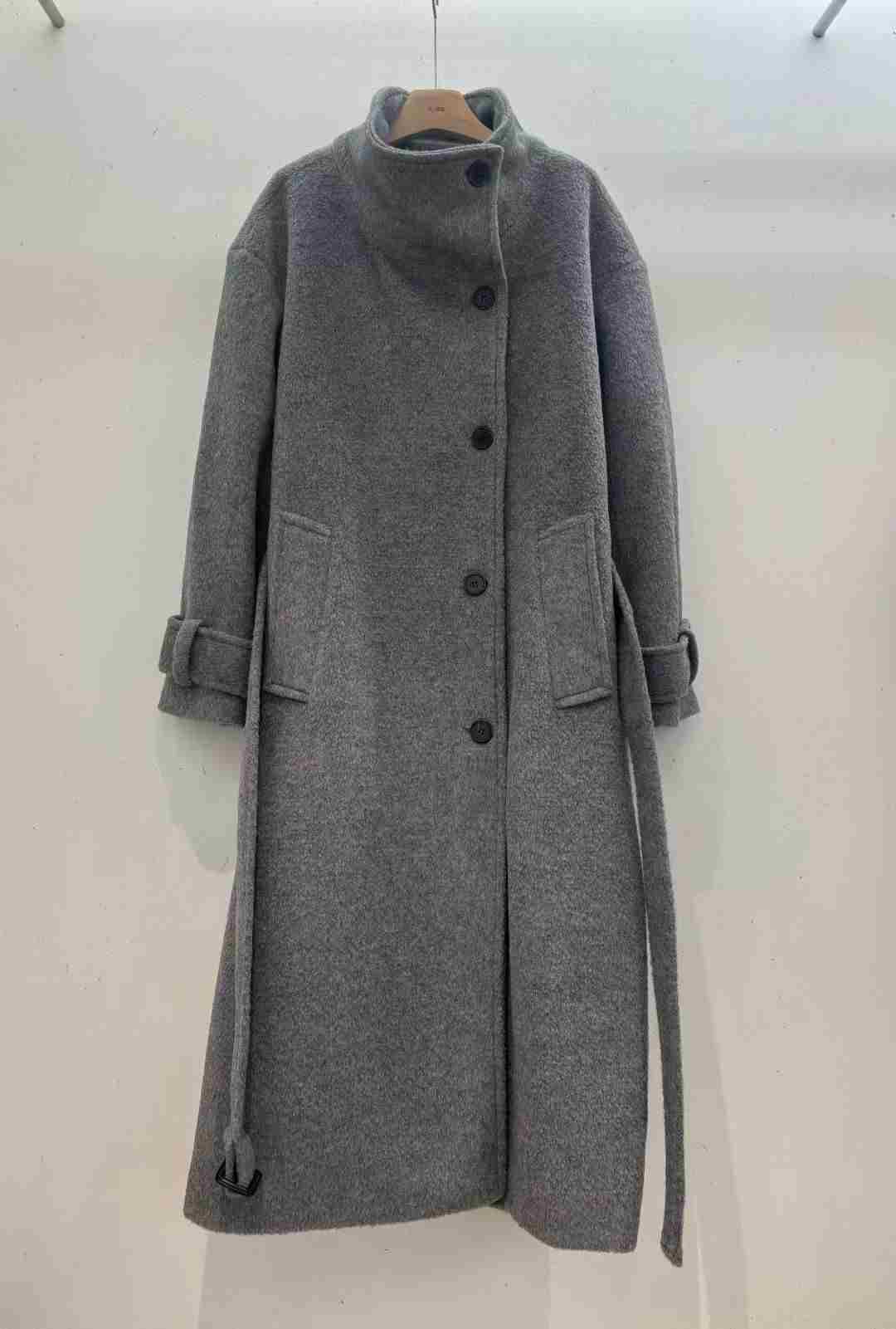 ALL OVER東大門㊣代購女裝新款真品中長款大衣含腰帶羊駝高領ALL OVER中長款大衣