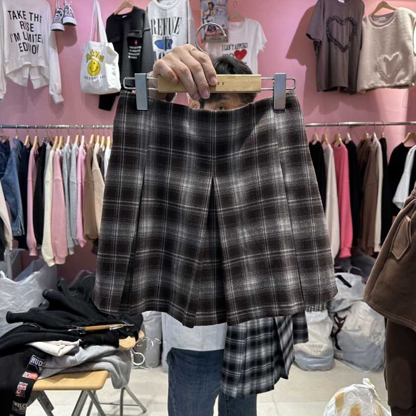 K STORY東大門㊣代購女士新品人氣熱賣時尚職業25秋冬短裙格子K STORY短裙
