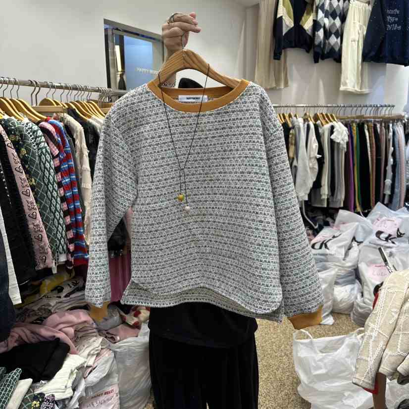 HAPPYBERRY韓國直郵㊣女士新款休閑人氣毛衣不含飾品粗花呢HAPPYBERRY毛衣