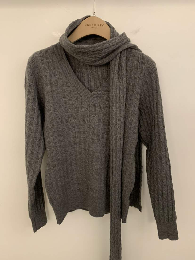UNDER KEY東大門㊣實拍女裝新款推薦熱賣25秋冬毛衣含圍巾UNDER KEY毛衣