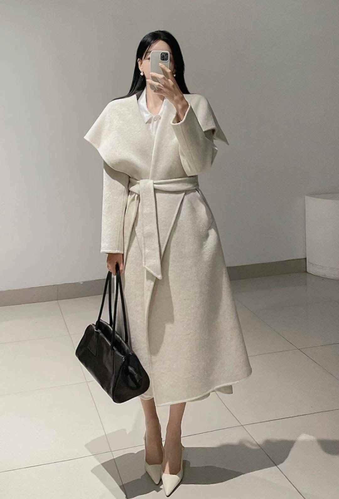 DRY FLOWER東大門㊣代購女士新品時尚真品中長款大衣羊駝毛DRY FLOWER中長款大衣