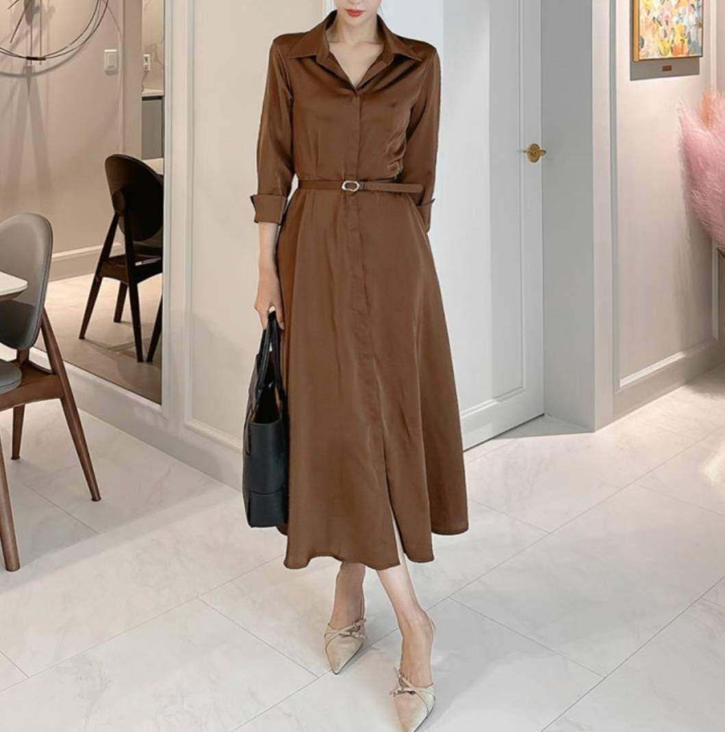 DRY FLOWER韓國直郵㊣女士新款時尚推薦人氣休閑連衣裙含腰帶DRY FLOWER連衣裙