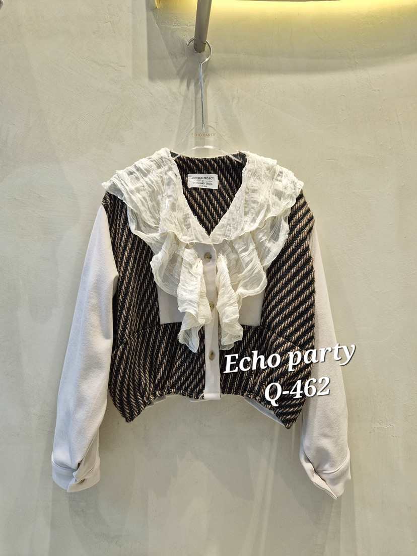 ECHOPARTY東大門㊣代購女士新品25秋冬時尚襯衫蕾絲衫人字紋ECHOPARTY襯衫/蕾絲衫