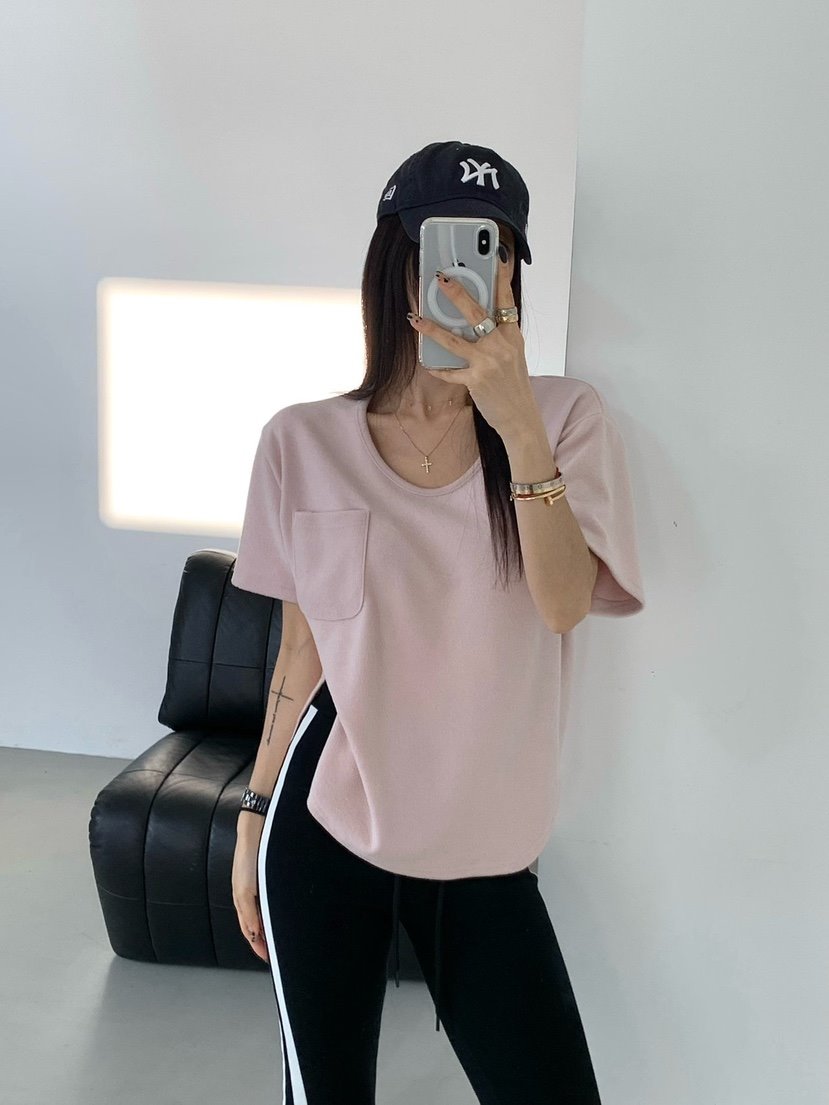 REVE CITE-L韓國代購㊣女裝新品職業推薦時尚T恤口袋抓絨REVE CITE-LT恤