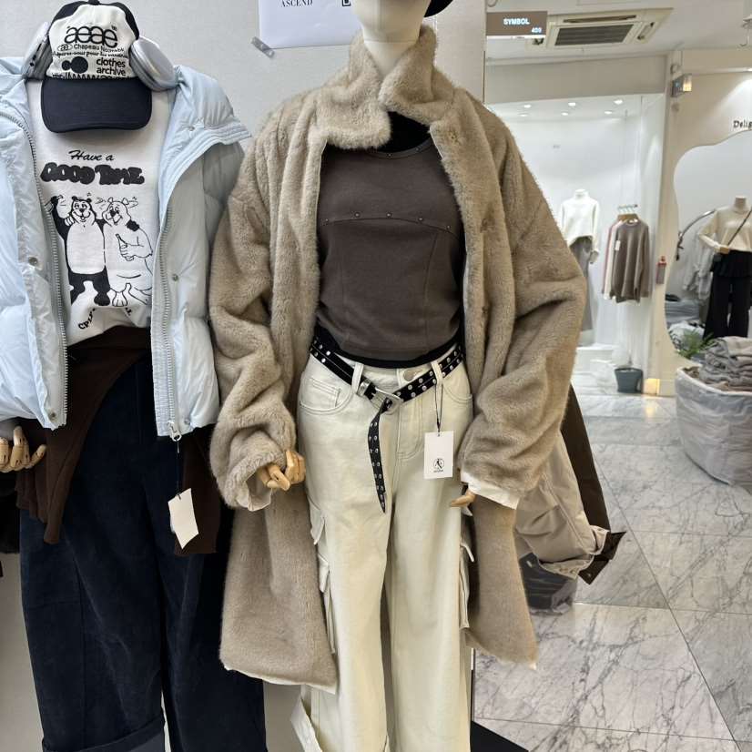 ASCEND東大門㊣實拍女士新款休閑中長款大衣兩面穿貂皮雙面ASCEND中長款大衣