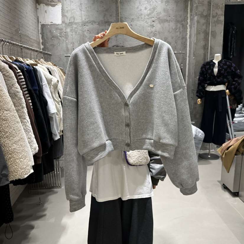 JUNI韓國代購㊣女士新款25秋冬人氣職業針織衫加絨羊毛開衫my juni針織衫