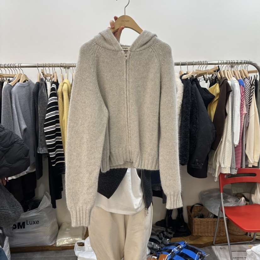 DELIGHT-L韓國直郵㊣女裝新品職業時尚真品毛衣拉鏈浣熊連帽DELIGHT-L毛衣