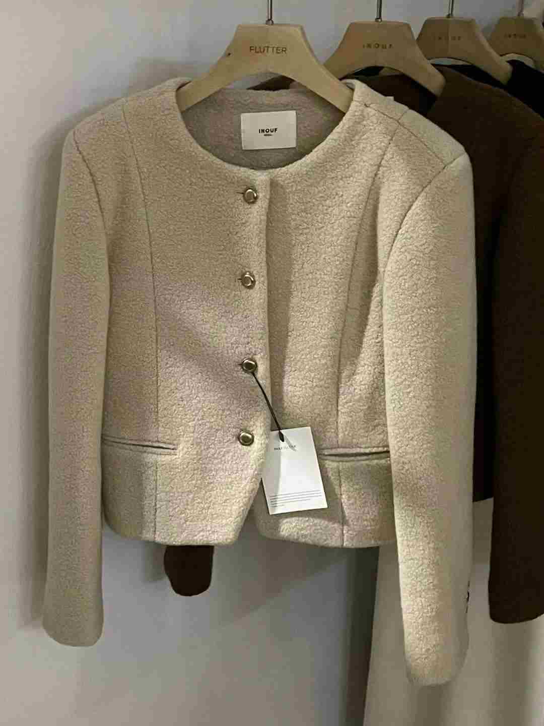 INOUF韓國代購㊣女裝新款人氣職業時尚休閑25秋冬推薦短款大衣INOUF/FLUTTER短款大衣