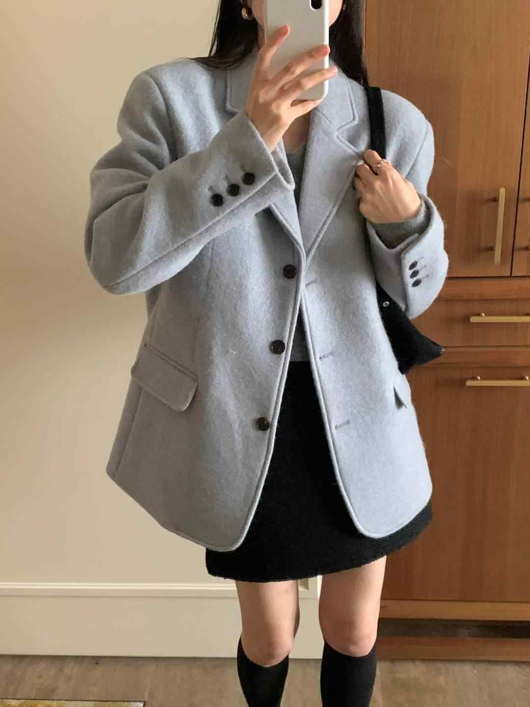 INOUF東大門㊣直郵女裝新款推薦熱賣時尚職業25秋冬夾克羊駝INOUF/FLUTTER夾克