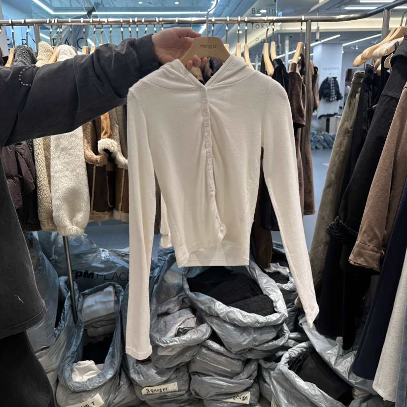HONG.U東大門㊣實拍女裝新款推薦長袖T恤安哥拉連帽衫羊毛HONG.U長袖T恤