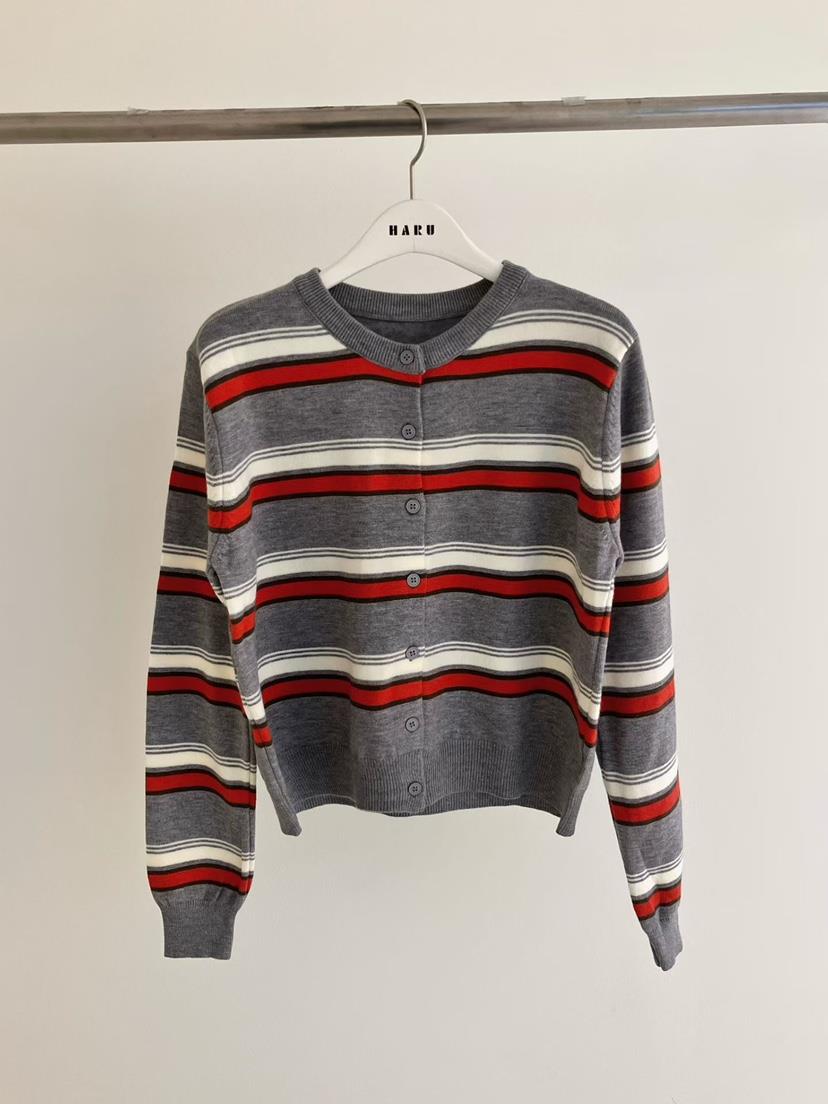 HARU-Q東大門㊣代購女裝新款職業25秋冬真品針織衫開衫條紋HARU-Q針織衫