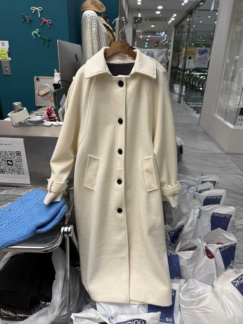 PAIRING東大門㊣實拍女裝新品職業時尚休閑推薦中長款大衣羊毛PAIRING中長款大衣