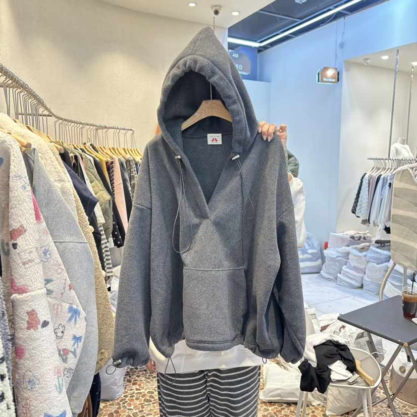 THE LINE-Q韓國代購㊣女士新款休閑25秋冬人氣職業衛衣抓絨THE LINE-Q衛衣