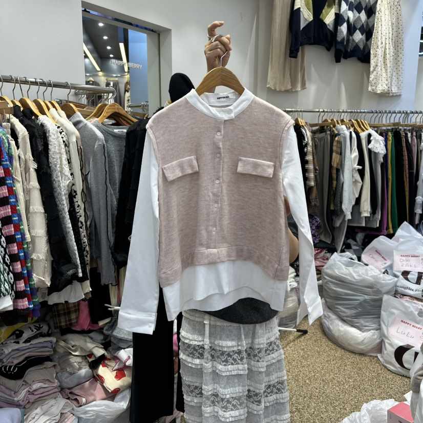 HAPPYBERRY東大門㊣直郵女士新款真品推薦襯衫蕾絲衫假兩件HAPPYBERRY襯衫/蕾絲衫