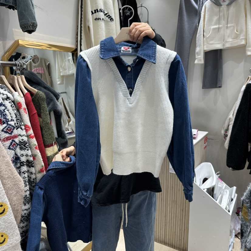 UNDERSTAR_VINTAGE東大門㊣實拍女士新款推薦襯衫蕾絲衫假兩件UNDERSTAR_VINTAGE襯衫/蕾絲衫